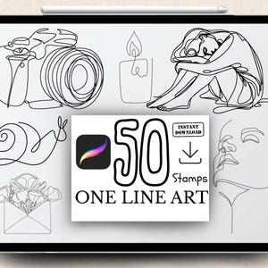 Procreate Brushes – 50 Original Single Line Art Brushes | Stamps brushes | Fine line tattoo designs | Digital download | Flash stamps