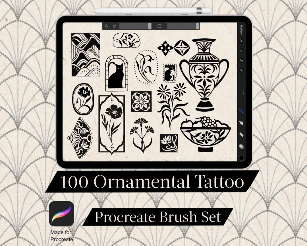 100 Procreate Ornamental Tattoo Brushes – Mandala, Filigree, Line Art ...