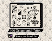 100 Procreate Ornamental Tattoo Brushes – Mandala, Filigree, Line Art, Decorative Pattern Stamps, Vintage Tattoo Flash, Pro Linework Brush