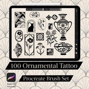 100 Procreate Ornamental Tattoo Brushes – Mandala, Filigree, Line Art, Decorative Pattern Stamps, Vintage Tattoo Flash, Pro Linework Brush