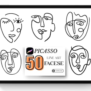 Procreate Brushes: 50 Fineline Picasso Face Stamps (Digital Download .brushset File)