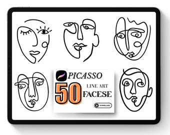 Procreate Brushes – 50 Fineline Picasso Face Stamps Brushes | Stamps brushes | Fine line tattoo designs | Digital download | Abstract stamps