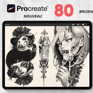 80 Dark Work Procreate Tattoo Brushes – Horror, Nouveau Sketch & Blackwork Stamp Set for iPad | Procreate Brushset for Tattoo Artists