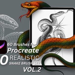 60 realistiska ormtatueringspenslar för Procreate – fördesignade ormstämplar för tatuerare, flashkonst och digitala illustratörer