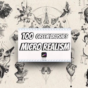 100 Greek Micro Realism Tattoo Stamps for Procreate l Fine line brush set l Flash design | Realistic tattoo design | Tattoo Stamp