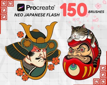 150 Neo traditional Japanese procreate brushes | Traditional Tattoo Outline Stamps | Warrior Mask Flash Design