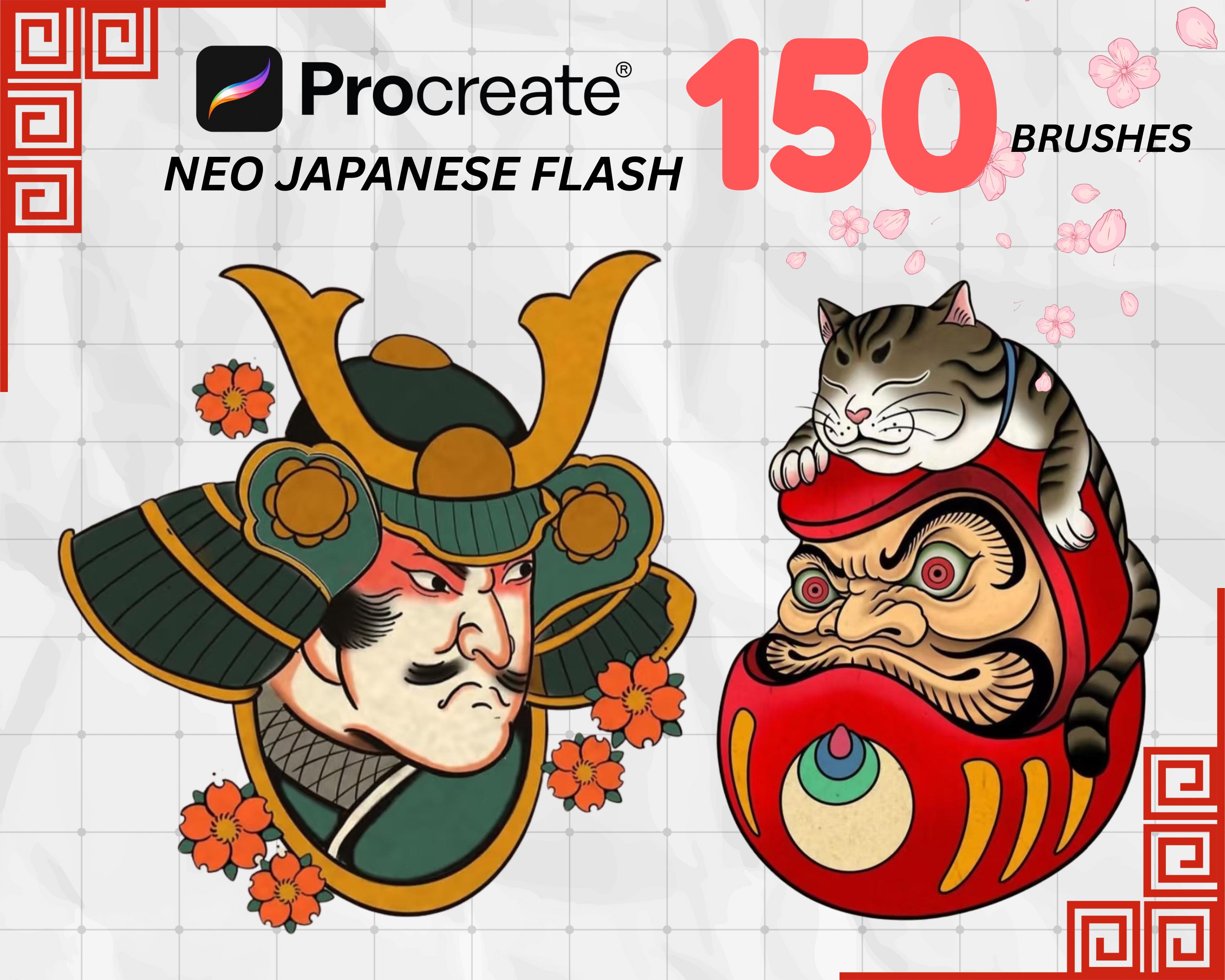 150 Neo Traditional Japanese Procreate Brushes | Traditional Tattoo ...