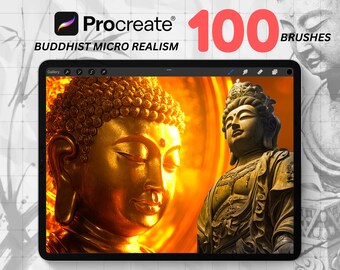 100 Buddha Micro Realism Tattoo Stamps for Procreate l Fine line brush set l Flash design | Realistic tattoo design | Tattoo Stamp