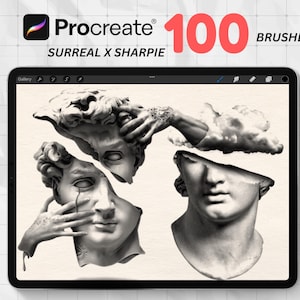 100 Surrealismus Tattoo Stempel für Procreate | Gesichts & Figuren Pinsel | Realistische Procreate Schablone | Digitaler Blitz für Tätowierer