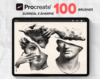100 Surrealism Tattoo Stamps for Procreate | Face & Figure Brushes | Realistic Procreate Stencil | Digital Flash for Tattoo Artists