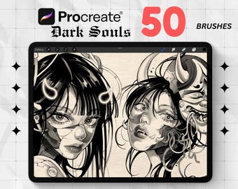 50 Dark Work Procreate Tattoo Brushes – Horror, Sketch, Anime, gothic & Blackwork Stamp Set for iPad | Procreate Brushset for Tattoo Artists