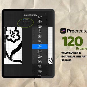120 Wildflower Procreate Brushes: Botanical Line Art Stamps (Digital Download)