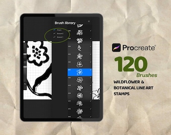 120 Wildflower Procreate Brushes: Botanical Line Art Stamps (Digital Download)
