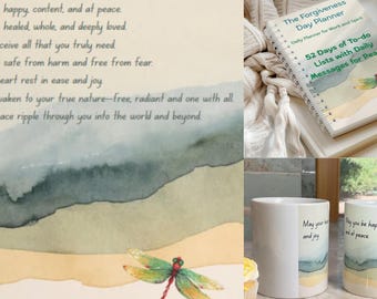 ACIM-Inspired Healing Gift Bundle for Grief & Emotional Peace | Metta Prayer Wall Art, Forgiveness Planner and Comfort Mug