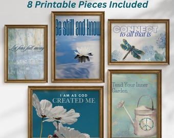 Tend Your Inner Garden Wall Art | Spiritual Printable, Meditation Decor, Blue Botanical Art