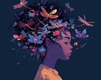 Becoming Light Dragonfly Woman Wall Art – Transformation & Renewal, Spiritual Feminine Art, Inner Healing Printable, Colorful Soul Portrait