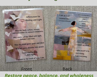 Affirmation for Healing and Light Card, Healing Prayer Card, Spiritual Affirmation, Meditation Card, Peace and Wholeness Gift, ACIM