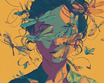 Becoming LIght Golden Dragonfly Woman Wall Art – Radiance, Transformation & Divine Feminine Energy, Spiritual Printable Art