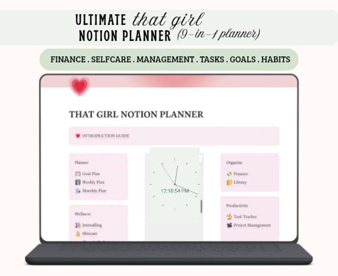 That Girl Notion Planner | Ultimate Life Planner Habit Finance Wellness ...