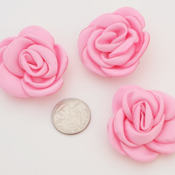 Light Pink Satin Rose Fabric Flower Qty 3 Flower Embellishment