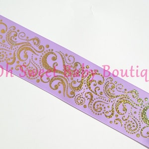 3&quot; Lavender Gold Holographic Fancy Swirl Ribbon *Cheer Bow Ribbon*