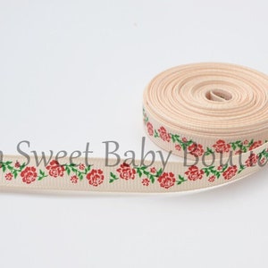 3/8&quot; Ivory Vintage Rose Grosgrain Ribbon