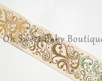 3" Ivory Gold Holographic Fancy Swirl Ribbon *Cheer Bow Ribbon*