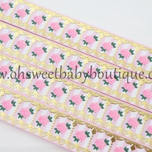 My Vintage Carousel Pearl Pink Grosgrain Printed Ribbon USDR