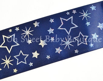 3" Navy with Silver Holographic Stars  *Cheer Bow Ribbon*