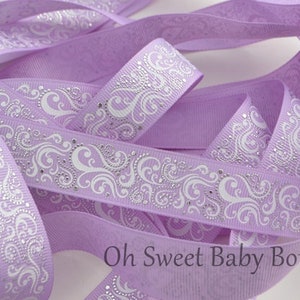 Light Orchid / Lavender 7/8&quot; Fancy Swirls With Foil Accents Ribbon