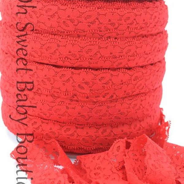 1" Lace Elastic 5 Yards Red