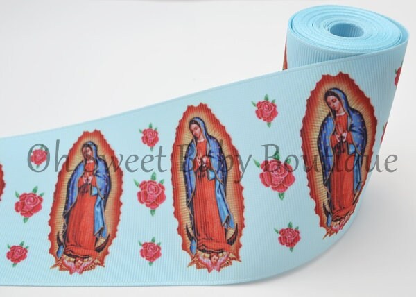 3" Light Blue Virgin of Guadalupe Grosgrain Ribbon Hispanic Relgious Mother