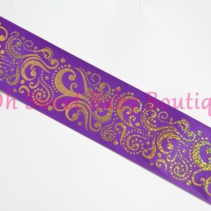 3&quot; Purple Gold Holographic Fancy Swirl Ribbon *Cheer Bow Ribbon*