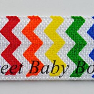 Primary Rainbow Chevron Fold Over Elastic 5 yards, FOE, Headband Elastic image 2