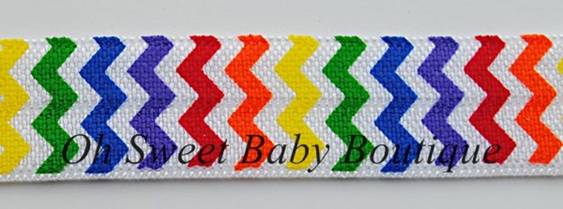 Primary Rainbow Chevron Fold Over Elastic 5 yards, FOE, Headband Elastic image 2