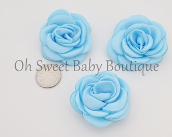 Light Turquoise Satin Rose Fabric Flower Qty 3 Flower Embellishment