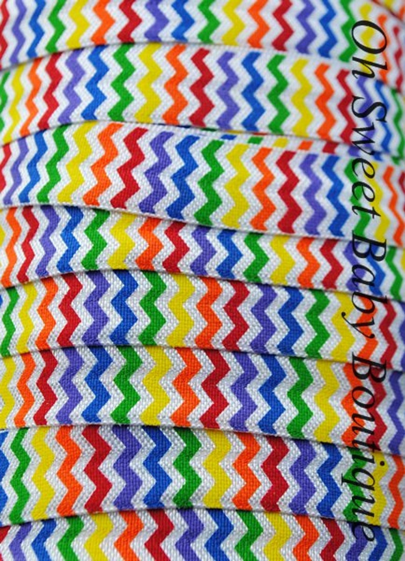 Primary Rainbow Chevron Fold Over Elastic 5 yards, FOE, Headband Elastic image 1