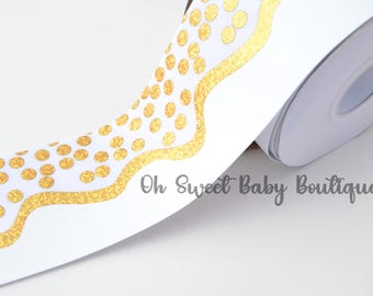 3" White Gold Holographic Wavy Dot  *Cheer Bow Ribbon*