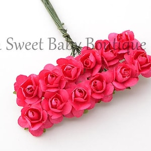 Hot Pink 1/2" Small Paper Flowers Rose, Unicorn Headbands, Floral Crowns, Floral Headbands, Milinery flower, mulberry rose