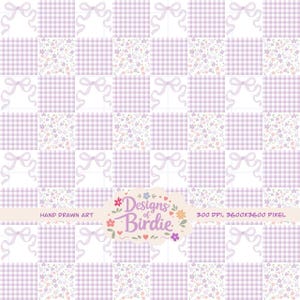 pastel colors checkered bows bow ring bow clipart gingham  hand-drawn seamless pattern PNG sublimation digital paper fabric commercial use