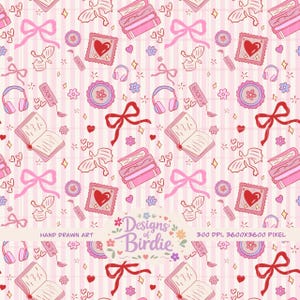 coquette pink stripes fantasy forth wing romantasy bookish  hand-drawn seamless pattern PNG sublimation digital paper fabric commercial use