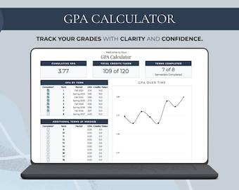 GPA Calculator Google Sheets | College Grade Tracker • Semester GPA Planner • Student Academic Dashboard Template