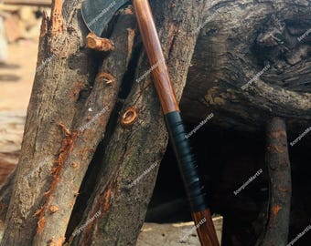 Hacha vikinga forjada a mano / Hacha compacta para acampar / Tomahawk con mango de madera dura / Herramienta para actividades al aire libre y bushcraft