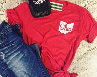 Red unisex v-neck t-shirt