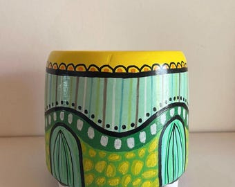 Handbeschilderde bloempot – Boho tribal plantenpot – Etnische decoratie – Kleine kamerplantenpot – Handgemaakte plantenpot