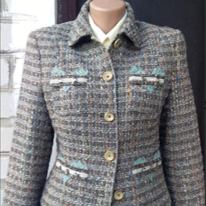 Riani Gray Houndstooth Wool Tweed Jacket Size 36