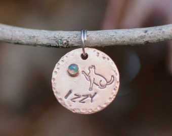 Handmade in Canada! Extra small pet ID tag, for cats, genuine opal, solid copper or brass