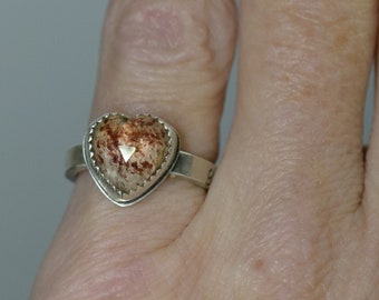 Handmade in Canada!  Sterling Silver and Strawberry Quartz heart ring, handmade ring, love ring