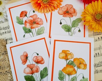 Orange California Poppy Printed Note Cards and Envelopes