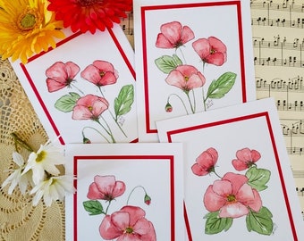 Red California Poppy Note Cards with Envelopes